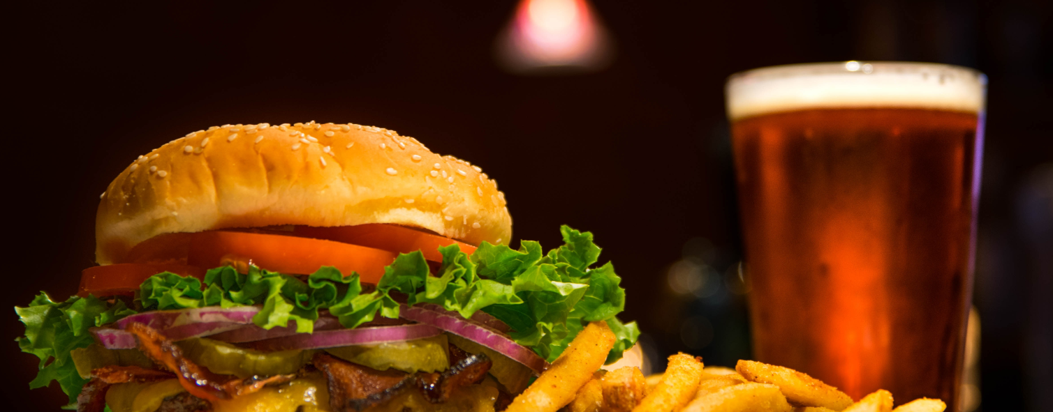 A hearty entree served with fries and fresh vegetables